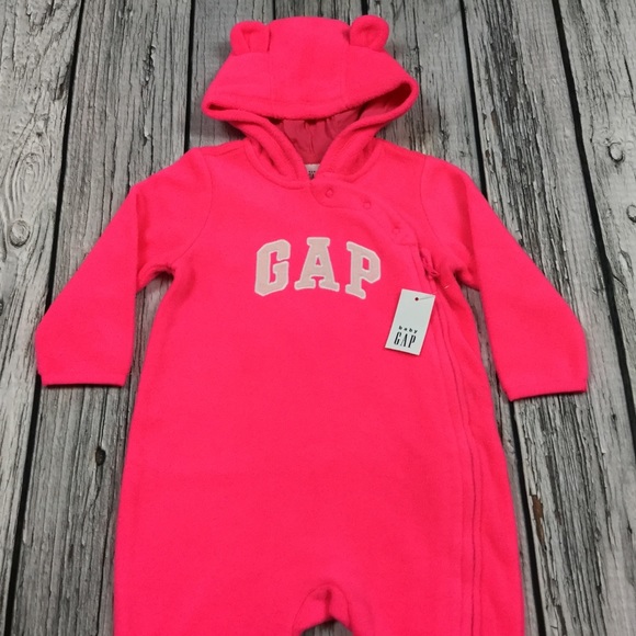 Gap Girl 3 6 M Bright Pink Fleece Romper Jumpsuit - Picture 2 of 5